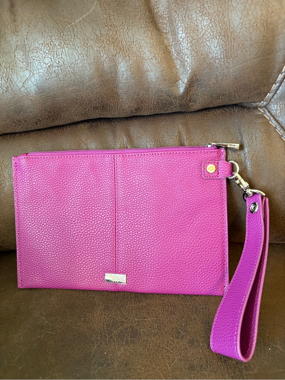 Fuchsia Pebbled Wristlet Clutch with Removable Strap